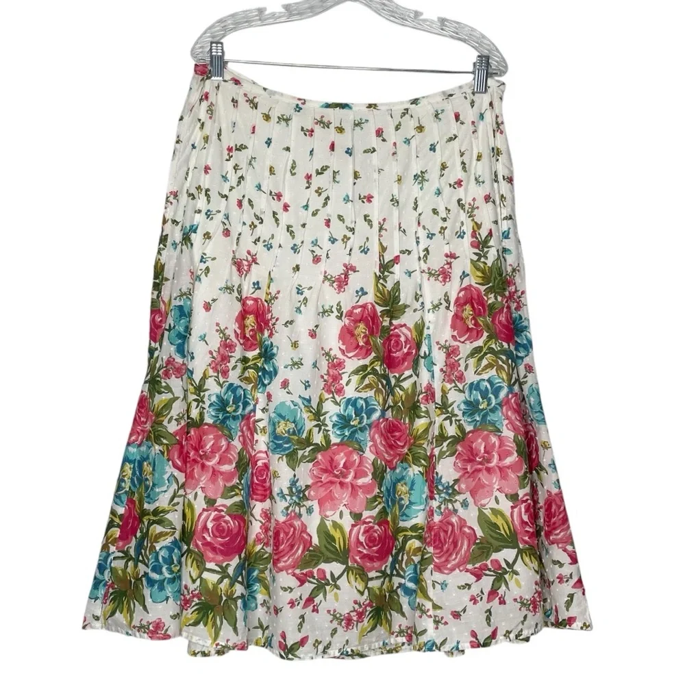 JM Collection 100% Cotton Floral Skirt Size 12 Flowers Girly Feminine Classic